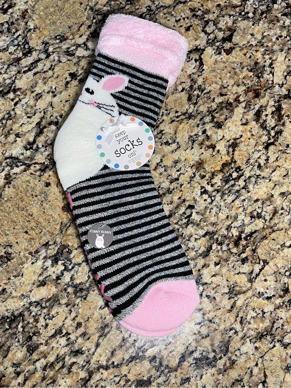 Kids Pink & Black Bunny Gripper Socks